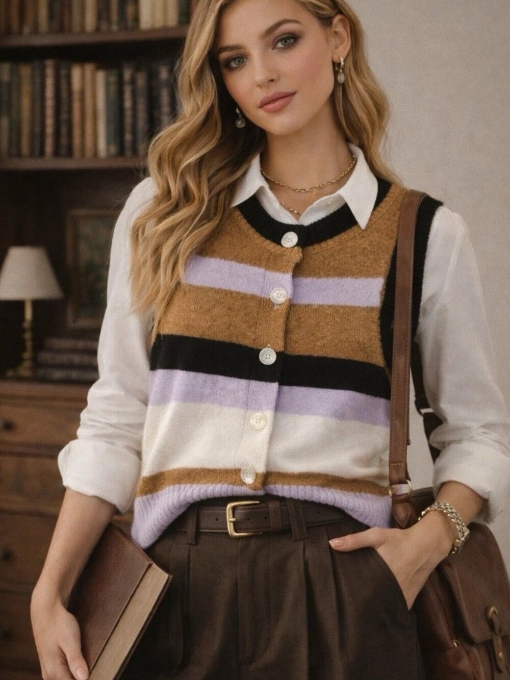 Maeve Anthropologie Striped Cardigan Sweater Vest Medium - Picture 2 of 6